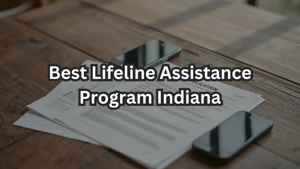 Desk surface with a Lifeline Assistance Program Indiana document and a mobile device.